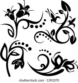 A set of 4 floral design elements.