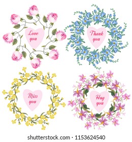 Set of 4 floral frames. Can be used for greeting card.