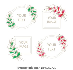 set of 4 floral frames for your tex or images