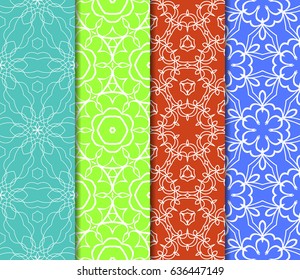 set of 4 floral geometric lace ornament. Vector seamless pattern. Modern stylish design.