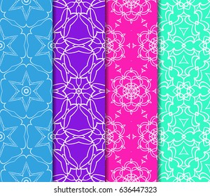 set of 4 floral geometric lace ornament. Vector seamless pattern. Modern stylish design.