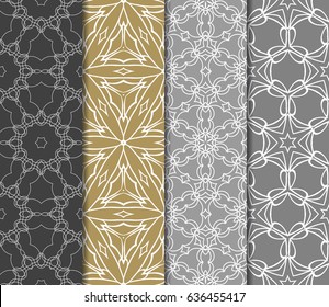 set of 4 floral geometric lace ornament. Vector seamless pattern. Modern stylish design.