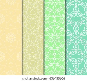 set of 4 floral geometric lace ornament. Vector seamless pattern. Modern stylish design.