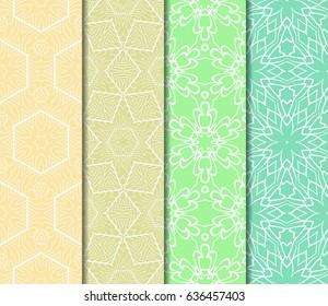set of 4 floral geometric lace ornament. Vector seamless pattern. Modern stylish design.