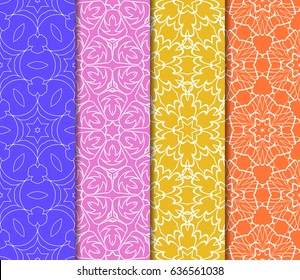 set of 4 floral geometric lace ornament. Vector seamless pattern. Modern stylish design.
