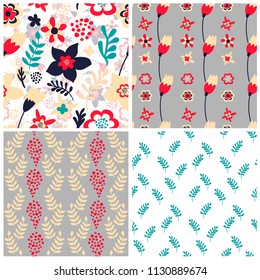 Set of 4 Floral seamless pattern template. Best for wallpaper, textile cover. 