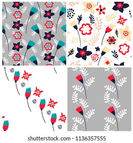 Set of 4 Floral seamless pattern template. Best for wallpaper, textile cover. 