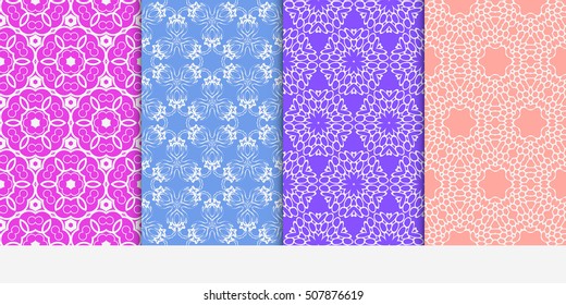set of 4 floral seamless pattern. abstract geometry shape and lines. vector illustration. Ethnic ornament. For design, wallpaper, background fills, fill, card, banner, flyer. Multi color
