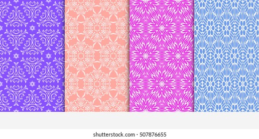 set of 4 floral seamless pattern. abstract geometry shape and lines. vector illustration. Ethnic ornament. For design, wallpaper, background fills, fill, card, banner, flyer. Multi color
