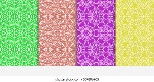 set of 4 floral seamless pattern. abstract geometry shape and lines. vector illustration. Ethnic ornament. For design, wallpaper, background fills, fill, card, banner, flyer. Multi color