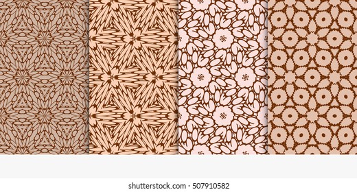 set of 4 floral seamless pattern. abstract geometry shape and lines. vector illustration. Ethnic ornament. For design, wallpaper, background fills, fill, card, banner, flyer. Beige color