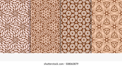 set of 4 floral seamless pattern. abstract geometry shape and lines. vector illustration. Ethnic ornament. For design, wallpaper, background fills, fill, card, banner, flyer. Beige color