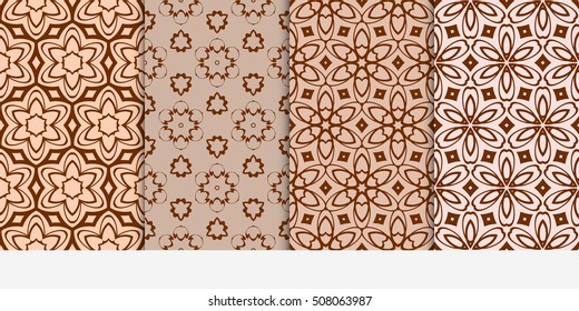 set of 4 floral seamless pattern. abstract geometry shape and lines. vector illustration. Ethnic ornament. For design, wallpaper, background fills, fill, card, banner, flyer. Beige color