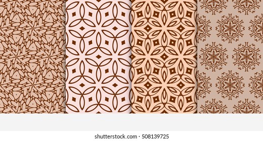 set of 4 floral seamless pattern. abstract geometry shape and lines. vector illustration. Ethnic ornament. For design, wallpaper, background fills, fill, card, banner, flyer. Beige color