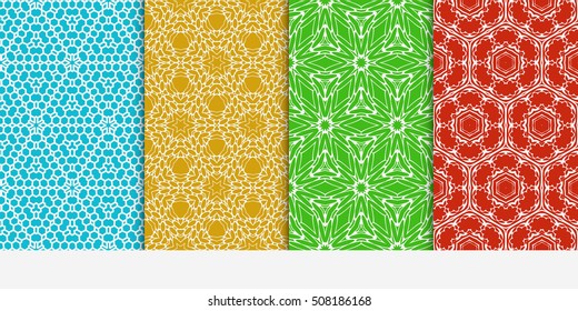 set of 4 floral seamless pattern. abstract geometry shape and lines. vector illustration. Ethnic ornament. For design, wallpaper, background fills, fill, card, banner, flyer. Multi color