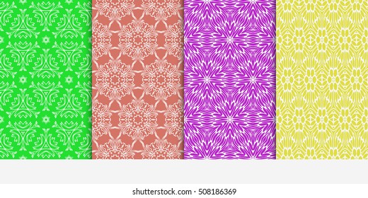set of 4 floral seamless pattern. abstract geometry shape and lines. vector illustration. Ethnic ornament. For design, wallpaper, background fills, fill, card, banner, flyer. Multi color