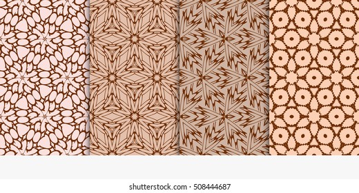 set of 4 floral seamless pattern. abstract geometry shape and lines. vector illustration. Ethnic ornament. For design, wallpaper, background fills, fill, card, banner, flyer. Beige color