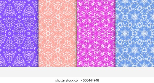 set of 4 floral seamless pattern. abstract geometry shape and lines. vector illustration. Ethnic ornament. For design, wallpaper, background fills, fill, card, banner, flyer. Multi color
