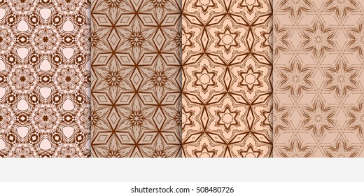 set of 4 floral seamless pattern. abstract geometry shape and lines. vector illustration. Ethnic ornament. For design, wallpaper, background fills, fill, card, banner, flyer. Beige color