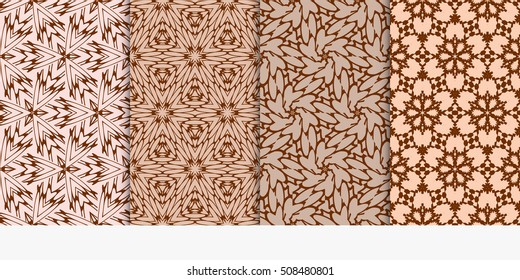 set of 4 floral seamless pattern. abstract geometry shape and lines. vector illustration. Ethnic ornament. For design, wallpaper, background fills, fill, card, banner, flyer. Beige color