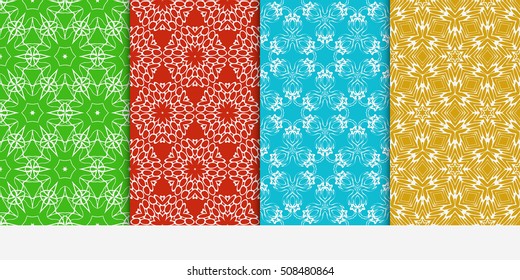 set of 4 floral seamless pattern. abstract geometry shape and lines. vector illustration. Ethnic ornament. For design, wallpaper, background fills, fill, card, banner, flyer. Multi color