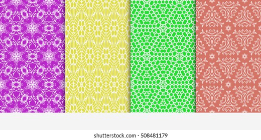 set of 4 floral seamless pattern. abstract geometry shape and lines. vector illustration. Ethnic ornament. For design, wallpaper, background fills, fill, card, banner, flyer. Multi color