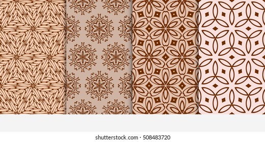 set of 4 floral seamless pattern. abstract geometry shape and lines. vector illustration. Ethnic ornament. For design, wallpaper, background fills, fill, card, banner, flyer. Beige color