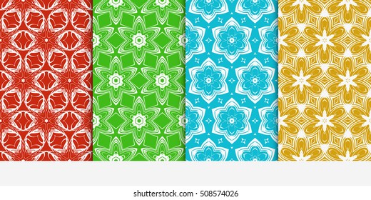 set of 4 floral seamless pattern. abstract geometry shape. vector illustration. modern ornament. For design, wallpaper, background fills, card, banner, flyer. color