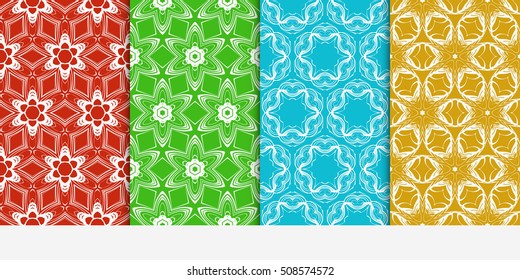 set of 4 floral seamless pattern. abstract geometry shape. vector illustration. modern ornament. For design, wallpaper, background fills, card, banner, flyer. color
