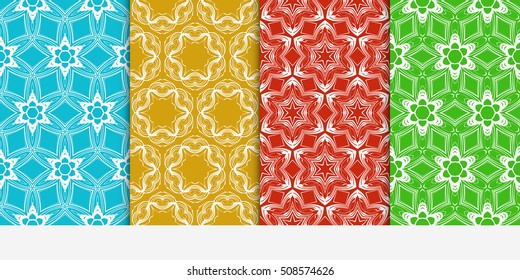 set of 4 floral seamless pattern. abstract geometry shape. vector illustration. modern ornament. For design, wallpaper, background fills, card, banner, flyer. color