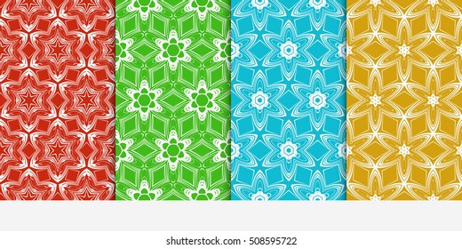 set of 4 floral seamless pattern. abstract geometry shape. vector illustration. modern ornament. For design, wallpaper, background fills, card, banner, flyer. color