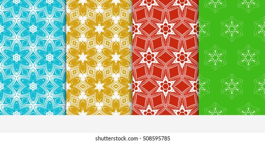 set of 4 floral seamless pattern. abstract geometry shape. vector illustration. modern ornament. For design, wallpaper, background fills, card, banner, flyer. color