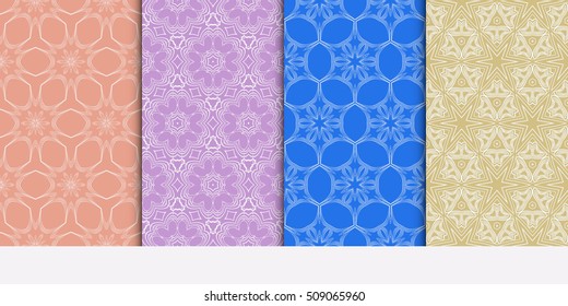 set of 4 floral seamless pattern. abstract geometry shape. vector illustration. modern ornament. For design, wallpaper, background fills, card, banner, flyer. color