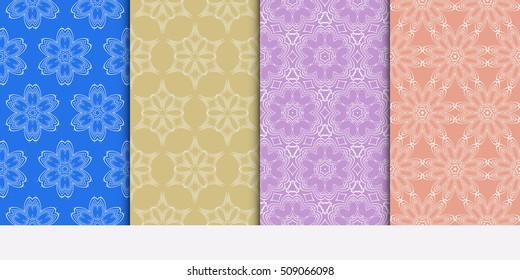 set of 4 floral seamless pattern. abstract geometry shape. vector illustration. modern ornament. For design, wallpaper, background fills, card, banner, flyer. color