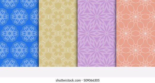 set of 4 floral seamless pattern. abstract geometry shape. vector illustration. modern ornament. For design, wallpaper, background fills, card, banner, flyer. color