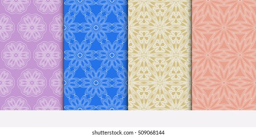 set of 4 floral seamless pattern. abstract geometry shape. vector illustration. modern ornament. For design, wallpaper, background fills, card, banner, flyer. color