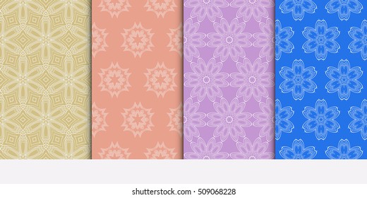 set of 4 floral seamless pattern. abstract geometry shape. vector illustration. modern ornament. For design, wallpaper, background fills, card, banner, flyer. color