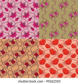 Set of 4 floral seamless pattern. Flowers on a background.