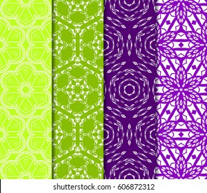 set of 4 flower pattern. Seamless. Beautiful geometric ornament. vector illustration. for invitation, background, wallpaper