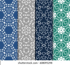 set of 4 flower pattern. Seamless. Beautiful geometric ornament. vector illustration. for invitation, background, wallpaper