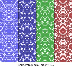 set of 4 flower pattern. Seamless. Beautiful geometric ornament. vector illustration. for invitation, background, wallpaper