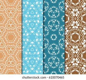 set of 4 flower pattern. Seamless. Beautiful geometric ornament. vector illustration. for invitation, background, wallpaper