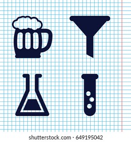 Set of 4 fluid filled icons such as beer mug, test tube