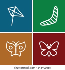 set of 4 fly outline icons such as butterfly, boomerang