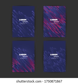 Set of 4 Flyer, Card or Banner Designs with Abstract Phantom Blue and Purple Colored Minimalist Geometric Pattern Backgrounds, Multi Purpose Templates
