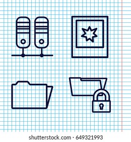 Set of 4 folder outline icons such as folder, photo, binder