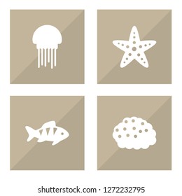 Set of 4 food icons set. Collection of jellyfish, caviar, perch and other elements.