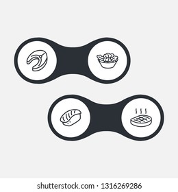 Set of 4 food icons line style set. Collection of sushi, beefsteak, lettuce and other elements.