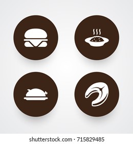 Set Of 4 Food Icons Set.Collection Of Cereal, Seafood, Pork And Other Elements.