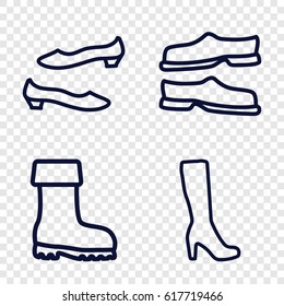 set of 4 footwear outline icons such as woman boot, slippers, shoe